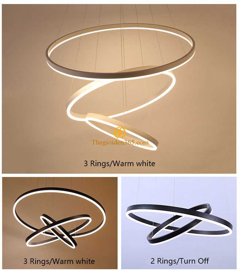 Đèn thả led hiện đại 3 vòng tròn nâu vân xước trang trí bàn ăn TL-R3N-KD03 details