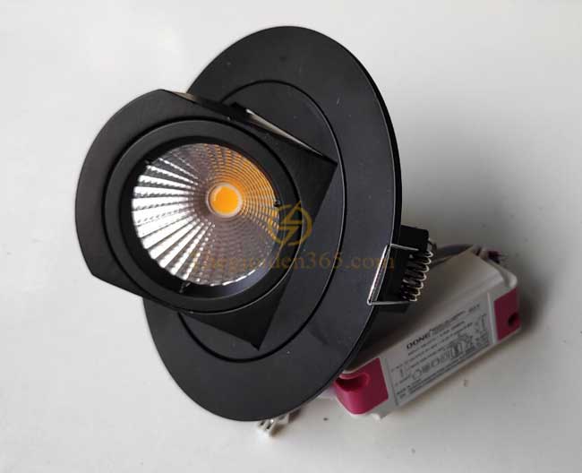 Đèn spotlight âm trần xoay góc 360 độ LED COB 12w D110 vỏ đen