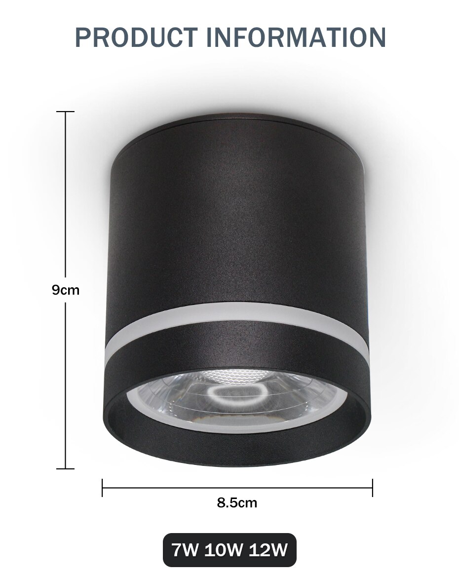 Đèn LED ốp trần tròn spotlight COB 10w vỏ nhiều màu Bắc Âu TL-OB-Color vỏ đen