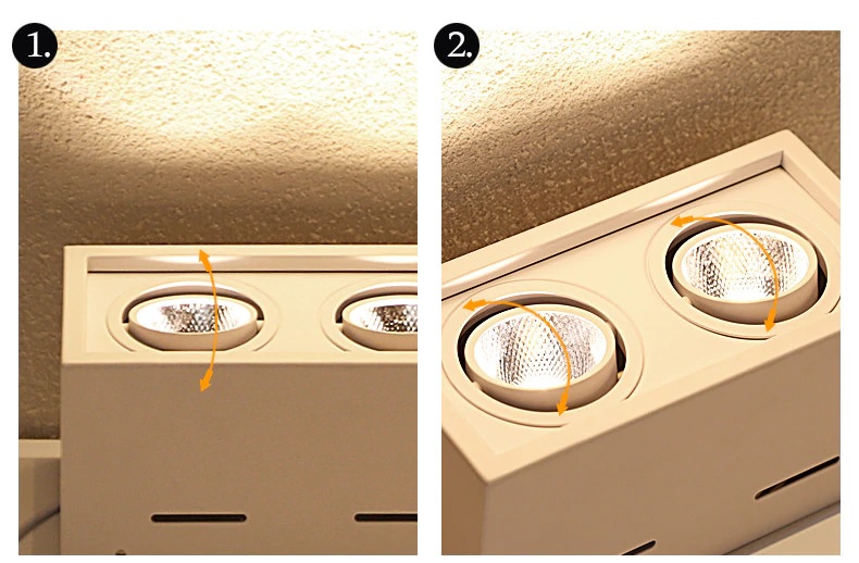 Đèn ốp trần hộp nổi đôi vuông spotlight LED COB 2x7w xoay góc TL-OBV-02-2