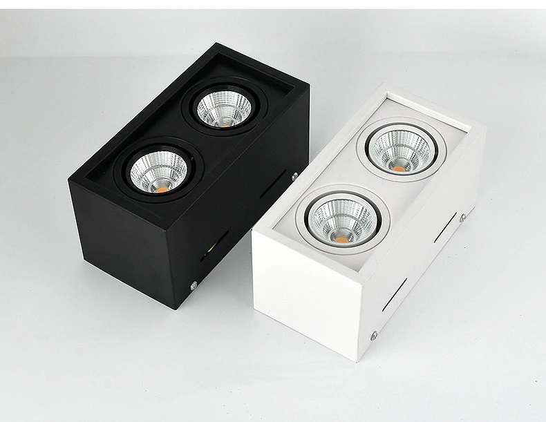 Đèn ốp trần hộp nổi đôi vuông spotlight LED COB 2x7w xoay góc TL-OBV-02 vỏ đen, trắng