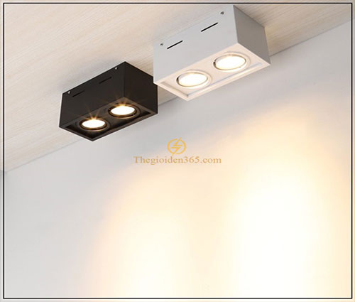 Đèn ốp trần hộp nổi đôi vuông spotlight LED COB 2x7w xoay góc TL-OBV-02