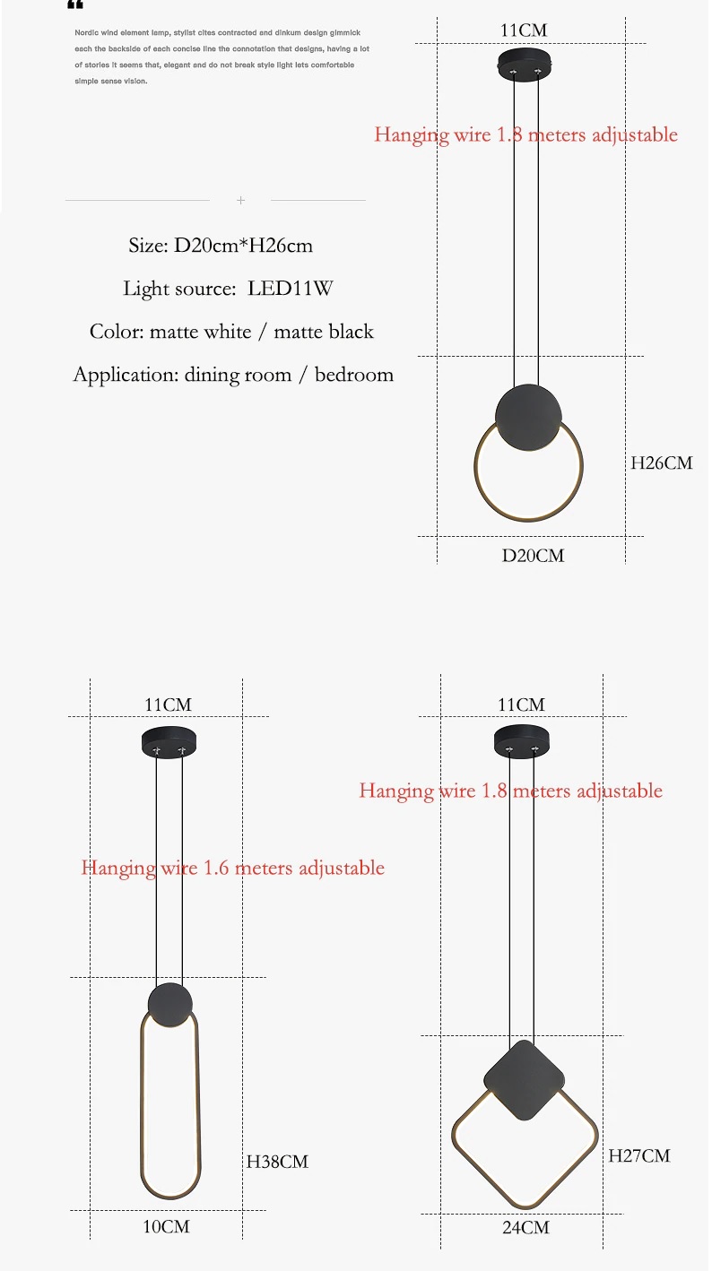 Đèn thả LED đầu giường Nordic hiện đại Bắc Âu trang trí phòng ngủ cao cấp size