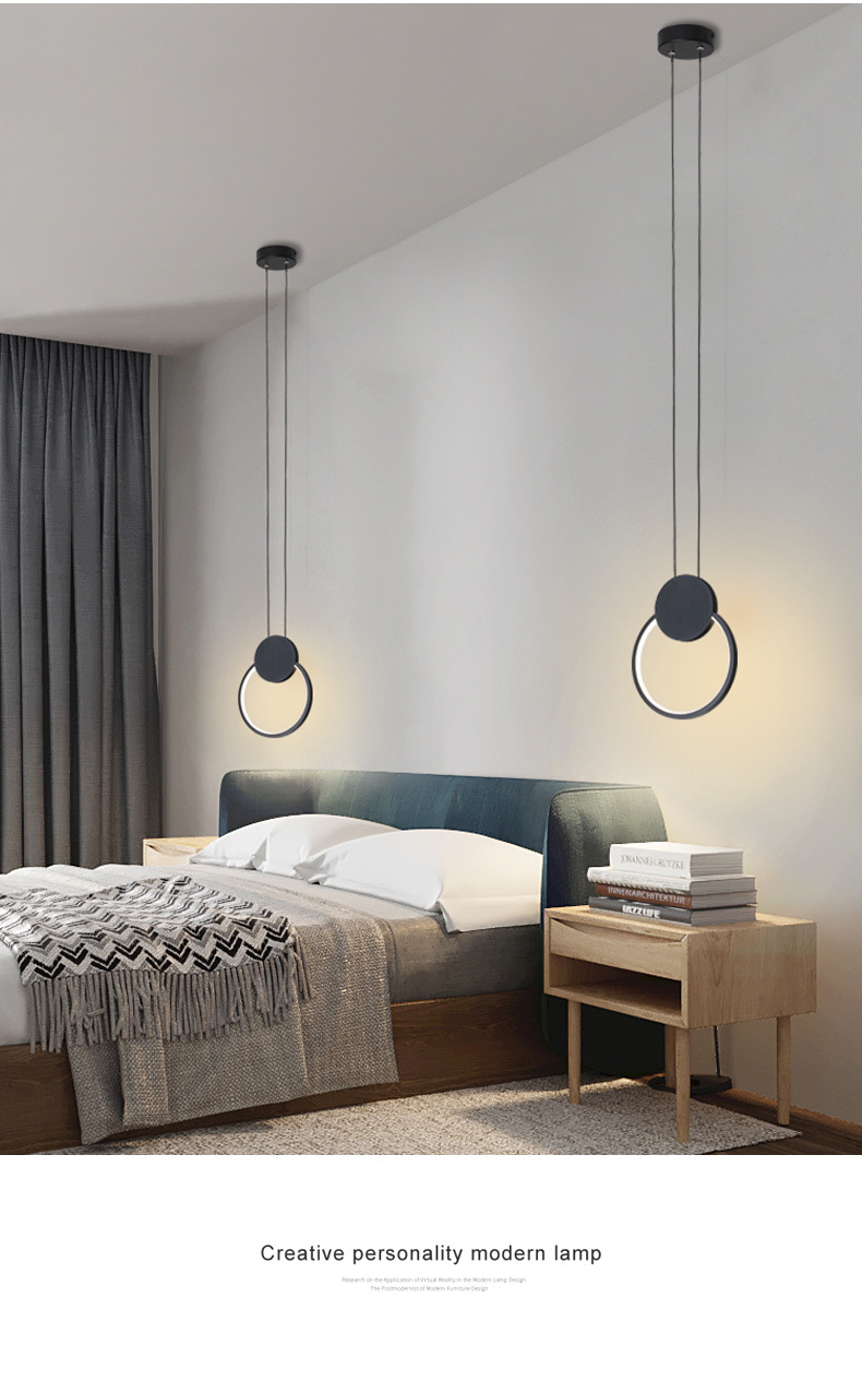 Đèn thả trang trí hiện đại LED 3 mầu vỏ đen cao cấp TL-B0256A treo 2 bên đầu giường