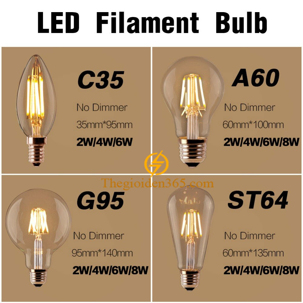 Bóng led bulb trang trí A60 Filament Edison E27 4w TL-Bulb04-A60