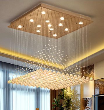 Đèn chùm pha lê K9 mâm vuông hiện đại cao cấp trang trí phòng khách LED 3 mầu TL-DC05-V