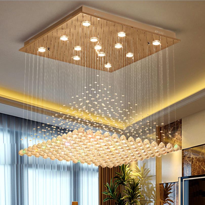 Đèn chùm pha lê K9 mâm vuông hiện đại cao cấp trang trí phòng khách LED 3 mầu TL-DC05-V
