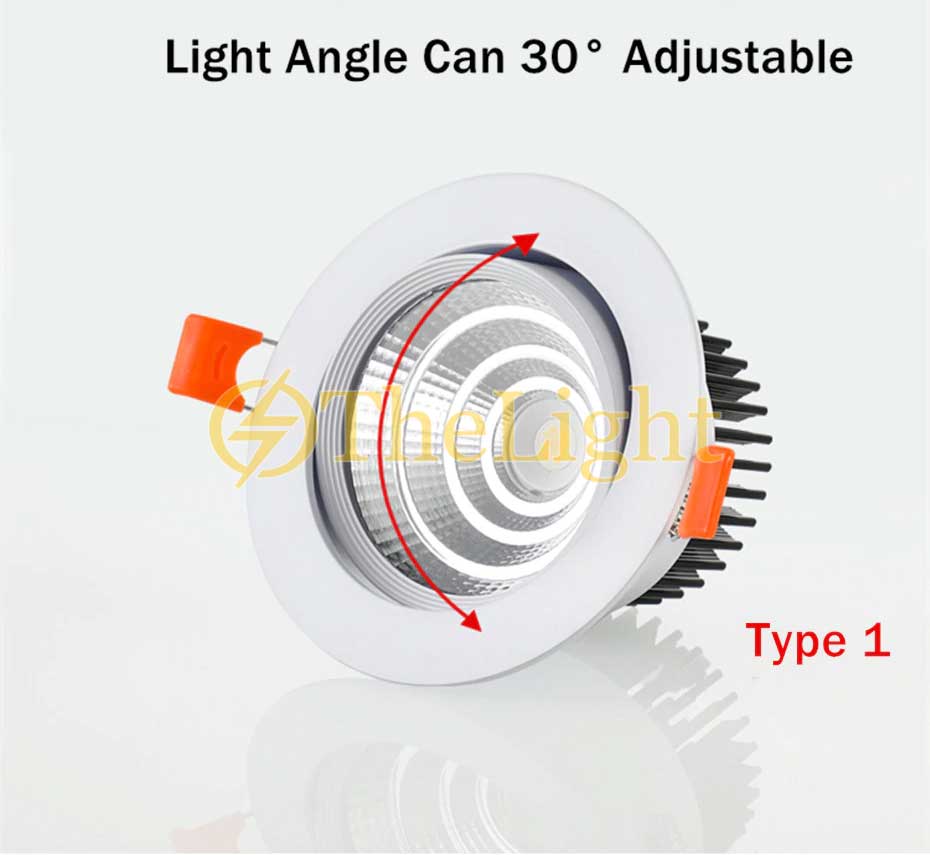 Đèn LED chiếu điểm âm trần tròn xoay góc 45 độ lỗ khoét 90mm COB downlight 10w cao cấp TLV-ACOB-01