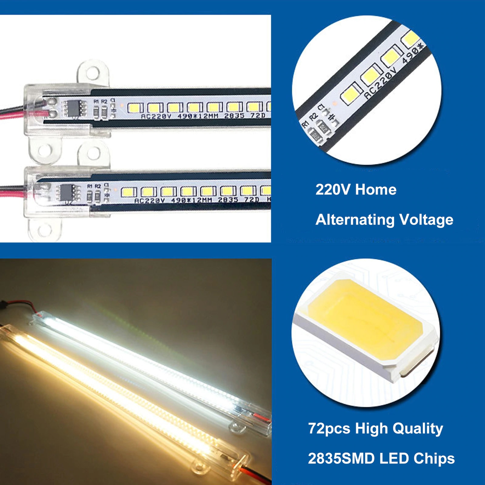 Đèn LED thanh 220v 40cm 6w chiếu hắt tủ kệ trang trí cao cấp TL-AC01
