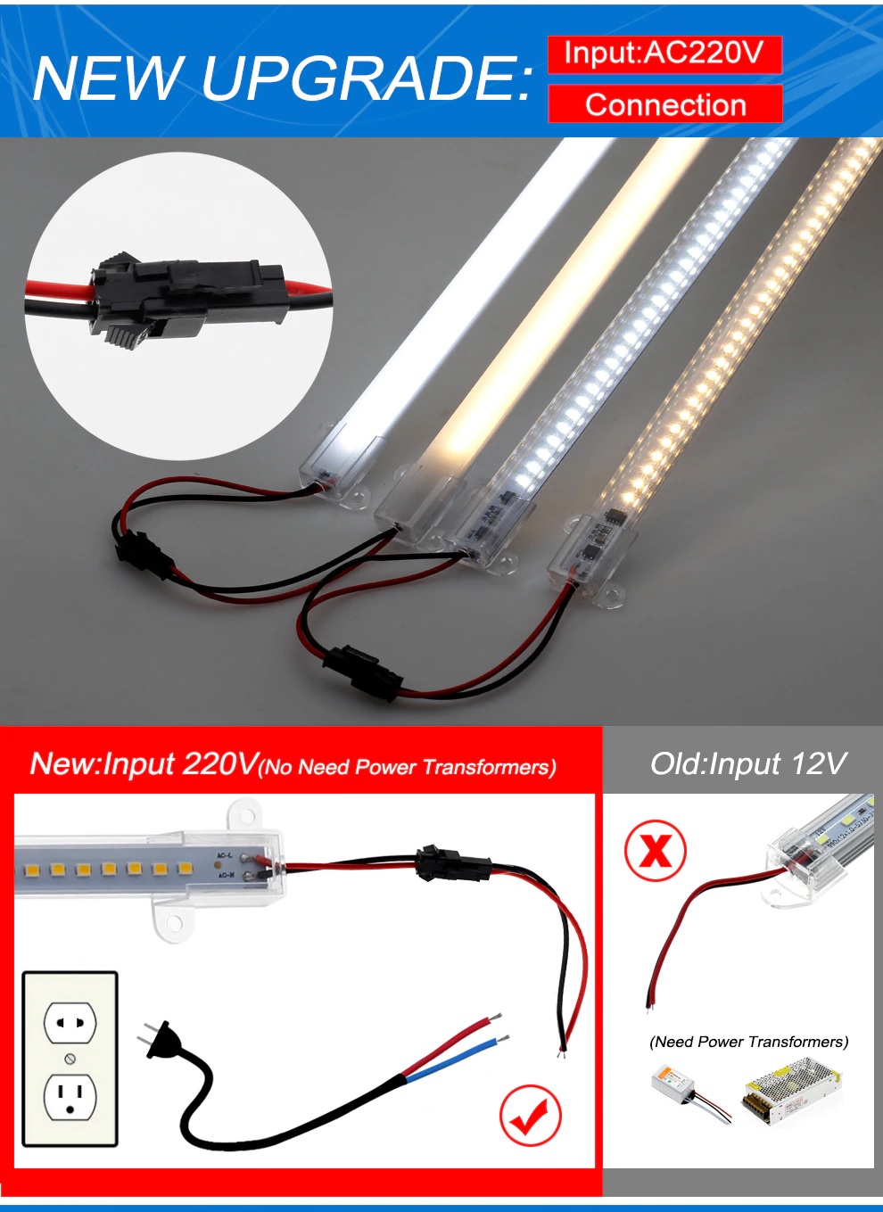Đèn LED thanh 220v 50cm 7w chiếu hắt tủ kệ trang trí cao cấp TL-AC01