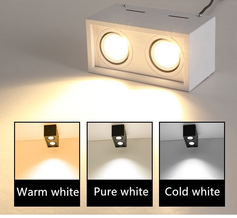 Đèn ốp trần hộp nổi đôi vuông spotlight LED COB 24w xoay góc TL-OBV-02