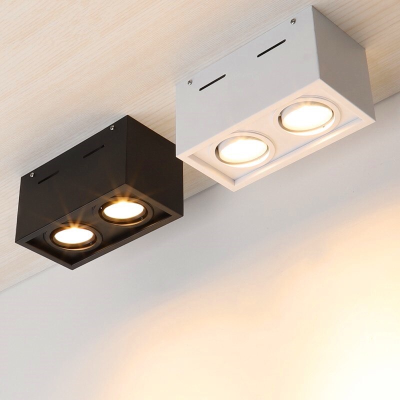 Đèn ốp trần hộp nổi đôi vuông spotlight LED COB 2x12w xoay góc TL-OBV-02
