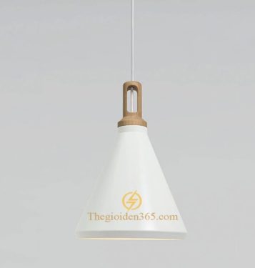 Đèn thả trang trí chao sắt trắng, lòng trắng đui gỗ sơn tĩnh điện TL-240TR-01A