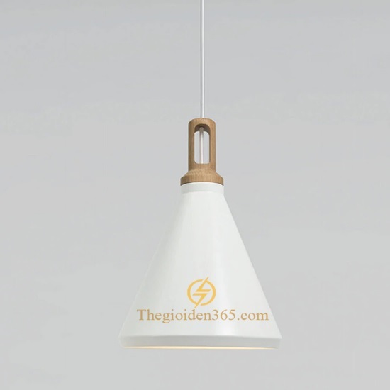 Đèn thả trang trí chao sắt trắng, lòng trắng đui gỗ sơn tĩnh điện TL-240TR-01A