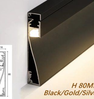 Thanh nhôm định hình đèn led 12V DC ốp chân tường hiện đại màu black TL-CS6016
