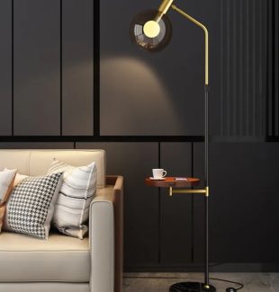 Đèn cây phòng khách LED chao thủy tinh có bàn gỗ phong cách Bắc Âu hiện đại TL-PA9021