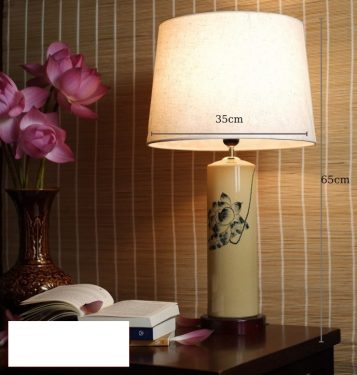 Đèn ngủ để bàn gốm sứ vẽ hoa sen trang trí LED cao cấp TL-DB011