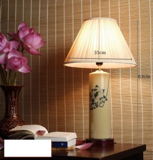 Đèn ngủ để bàn gốm sứ vẽ hoa sen trang trí LED cao cấp TL-DB012