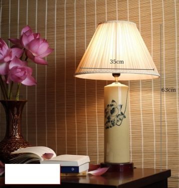 Đèn ngủ để bàn gốm sứ vẽ hoa sen trang trí LED cao cấp TL-DB012