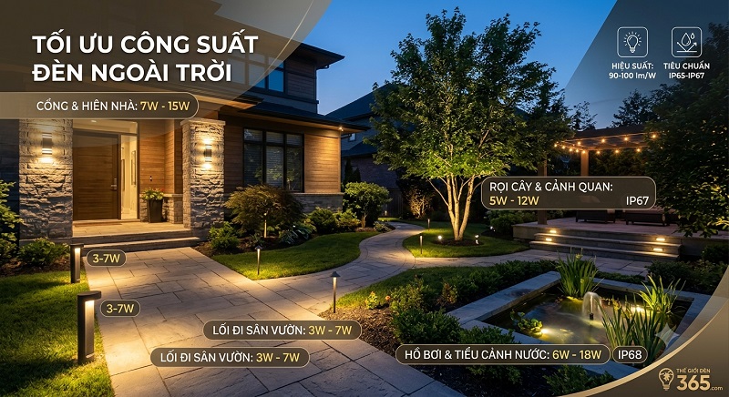 LÀM THẾ NÀO ĐỂ CHỌN ĐÚNG CÔNG SUẤT ĐÈN NGOÀI TRỜI?